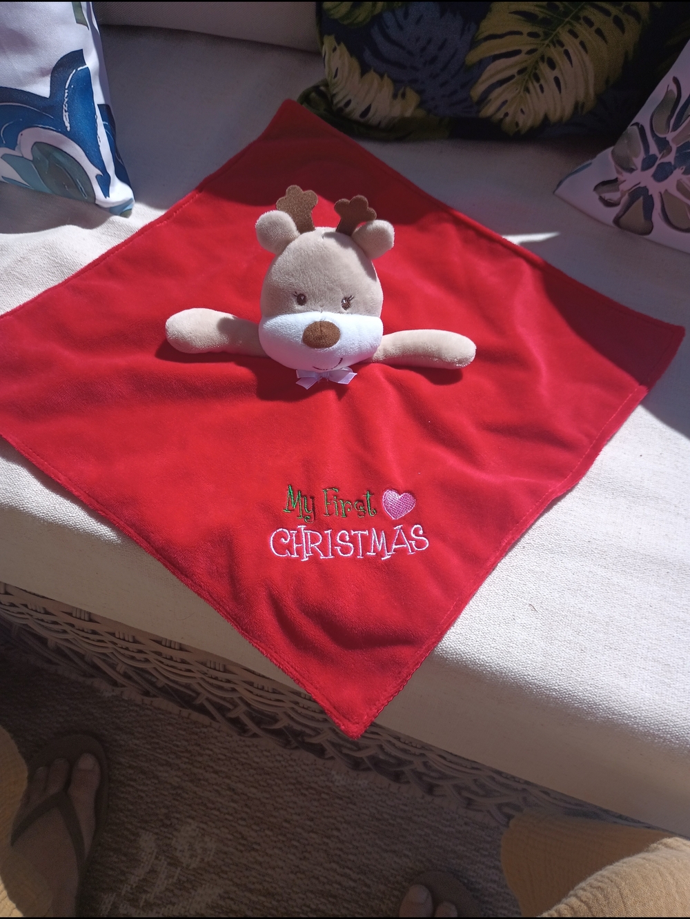 Baby Starters Red Velvet/Satin Reindeer "My First Christmas" Security Blanket